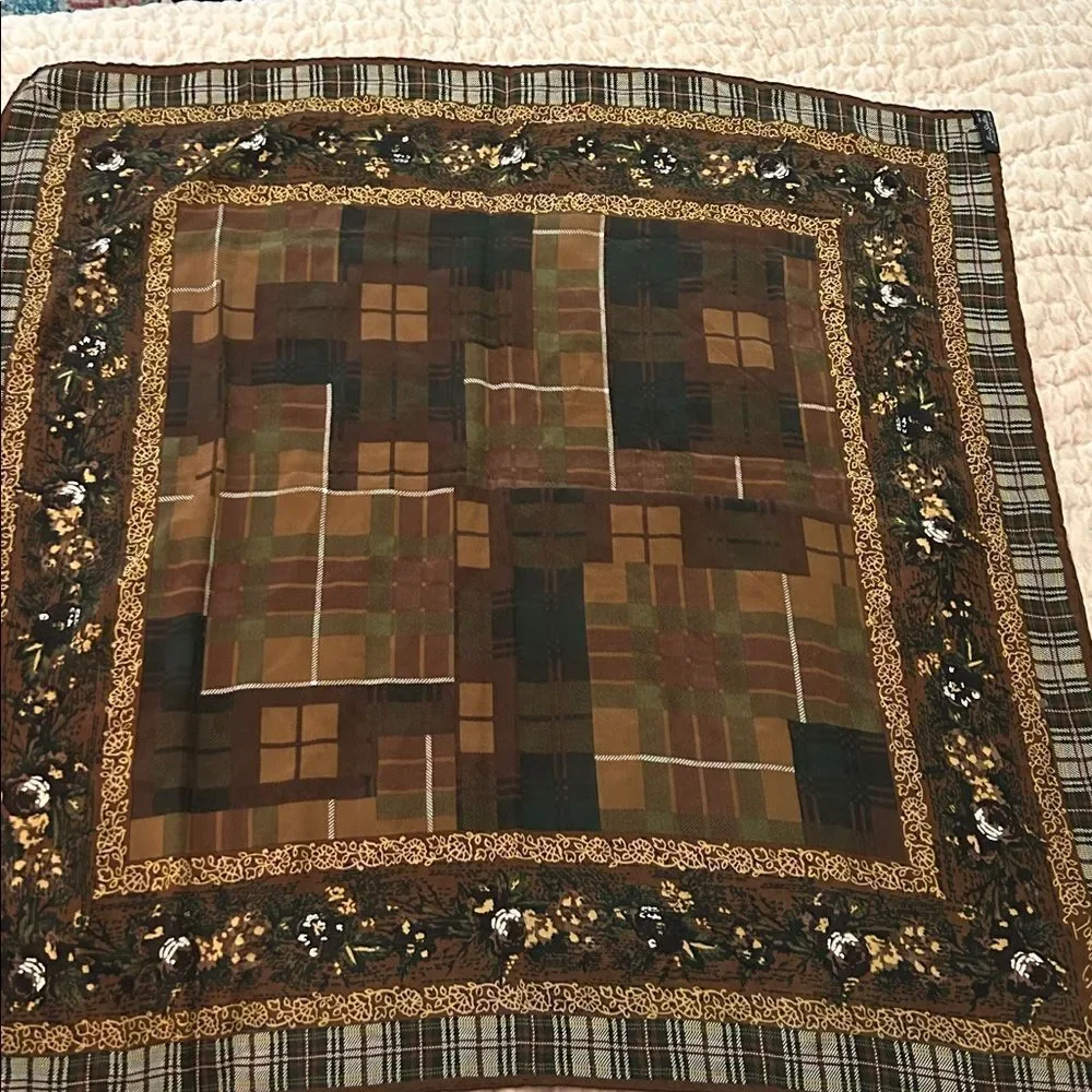 Jane Shilton pure silk, brown, large scarf Elegant Brown Patchwork floral scarf
